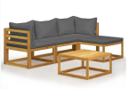 5 Piece Patio Lounge Set with Cushions Solid Acacia Wood