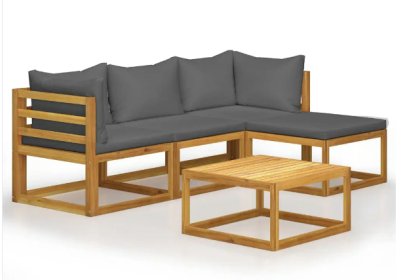 5 Piece Patio Lounge Set with Cushions Solid Acacia Wood