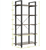 5 Tier Rustic Brown Shelf Wood and Metal Bookcase Vintage Industrial Bookshelf