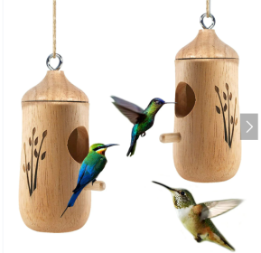 2 Packs Humming Bird Houses for Outside Wooden Hanging Bird Nest Feeder Hand Patio Garden Craft Ornament Decoration