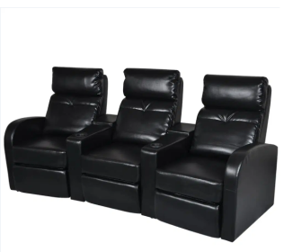 3-Seater Home Theater Recliner Sofa Black Faux Leather