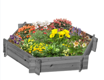 Outsunny Wooden Raised Garden Bed, Hexagon Screwless Planters for Outdoor Plants, Vegetables, Flowers, Herbs, 39" x 36" x 6", Gray