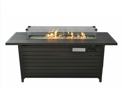 57 in Propane Fire Pit Table, 50000BTU, Retangular Outdoor Gas, Firepit Table with Lid & Wind Guard, ETL Certification