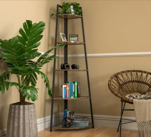 5 Tier Corner Bookshelf Multipurpose Shelving Unit Ladder Shelf for Small Space