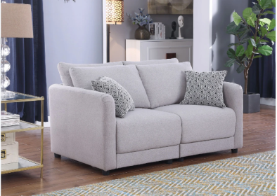 Penelope 60" Light Gray Linen Fabric Loveseat with Pillows