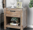 Rustic Weathered Light Oak 1pc Nightstand Black Bar Pull Bedroom Furniture Bedside Table 1-Drawer