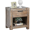 Rustic Weathered Light Oak 1pc Nightstand Black Bar Pull Bedroom Furniture Bedside Table 1-Drawer