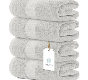 Luxury Bath Towels 4 Large 700 GSM Cotton Ultra Soft 27x54 inch Highly Absorbent Quick Dry Hotel Towels for Bathroom Luxury Plush Silver