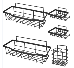 5 Pack Shower Caddy Shelves w/18 Inbuilt Hooks Rustproof Wall-Mounted Storage Bathroom Dorm Kitchen Adhesive Bathroom Organizer