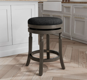 24" Counter Stool, Weathered Gray Finish, Charcoal Fabric Seat