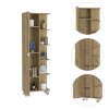 Urano Mirror Linen Cabinet; Four Interior Shelves; Five External Shelves -Light Oak