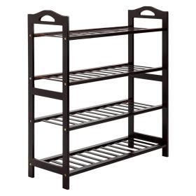 Concise 12-Batten 4 Tiers Bamboo Shoe Rack Coffee RT