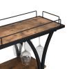 Industrial Black Bar Serving Cart for home with Wine Rack and Glass Holder;  3-tier Shelves;  Metal Frame