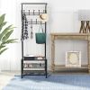 Metal Entryway Coat Shoe Rack Hall Tree w/ 3-Tier Shoe Bench Shoe Storage 18 Hooks Coat Hat Rack