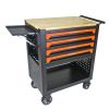 4 DRAWERS MULTIFUNCTIONAL TOOL CART WITH WHEELS AND WOODEN TOP-ORANGE