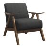 Modern Home Furniture Dark Gray Fabric Upholstered 1pc Accent Chair Cushion Back and Seat Walnut Finish Solid Rubber Wood Furniture