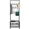 Metal Entryway Coat Shoe Rack Hall Tree w/ 3-Tier Shoe Bench Shoe Storage 18 Hooks Coat Hat Rack