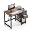 Modern Simple Style Home Office Writing Desk with 2-Tier Drawers Storage,Vintage Rustic,40IN