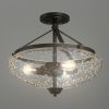 3-Light Semi Flush Industrial Seeded Glass Mount Ceiling Lamp