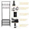 Metal Entryway Coat Shoe Rack Hall Tree w/ 3-Tier Shoe Bench Shoe Storage 18 Hooks Coat Hat Rack