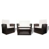 4 Piece Patio lounge set with Cushions Poly Rattan Brown