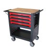 4 DRAWERS MULTIFUNCTIONAL TOOL CART WITH WHEELS AND WOODEN TOP