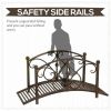 3.3' Metal Garden Bridge, Decorative Classic Footbridge Pond Bridge with Safety Railings for Backyard Garden Creek, Rust Brown