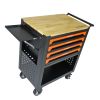 4 DRAWERS MULTIFUNCTIONAL TOOL CART WITH WHEELS AND WOODEN TOP-ORANGE