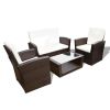 4 Piece Patio lounge set with Cushions Poly Rattan Brown