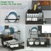 2 Tier Dish Rack for Kitchen Counter,Dish Drying Rack with 360¬∞Drainage,Dish Drainboard Set with Cutlery Holder and 4 Cup Holder,Dish drainers Over S