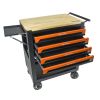 4 DRAWERS MULTIFUNCTIONAL TOOL CART WITH WHEELS AND WOODEN TOP-ORANGE