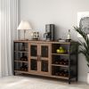 Wine Bar Cabinet for Liquor and Glasses, Rustic Wood Wine Bar Cabinet with Storage , Multifunctional Floor Wine Cabinet for Living Room(55 Inch, Golde