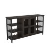 Wine Bar Cabinet for Liquor and Glasses, Rustic Wood Wine Bar Cabinet with Storage , Multifunctional Floor Wine Cabinet for Living Room(55 Inch, Black