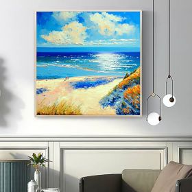 Handmade Oil Painting Canvas Wall Art Decor Original The Blue Ocean Abstract Scenery Painting for Home Decor  Living Room hallway bedroom luxurious de (Size: 80x80cm)