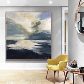 100% Hand Painted Blue Ocean Oil Painting Large Seascape Canvas Modern Art with No frame As A Gift for Living Home Decoration (Size: 60x60cm)