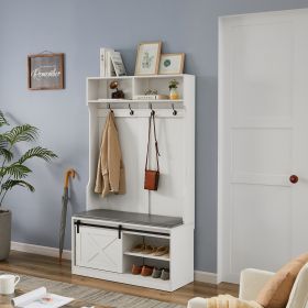 Coat Rack with Storage Shoe Cabinet (Color: White)