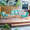 4 Pieces Patio Acacia Wood Thick Cushion Loveseat Sofa Set